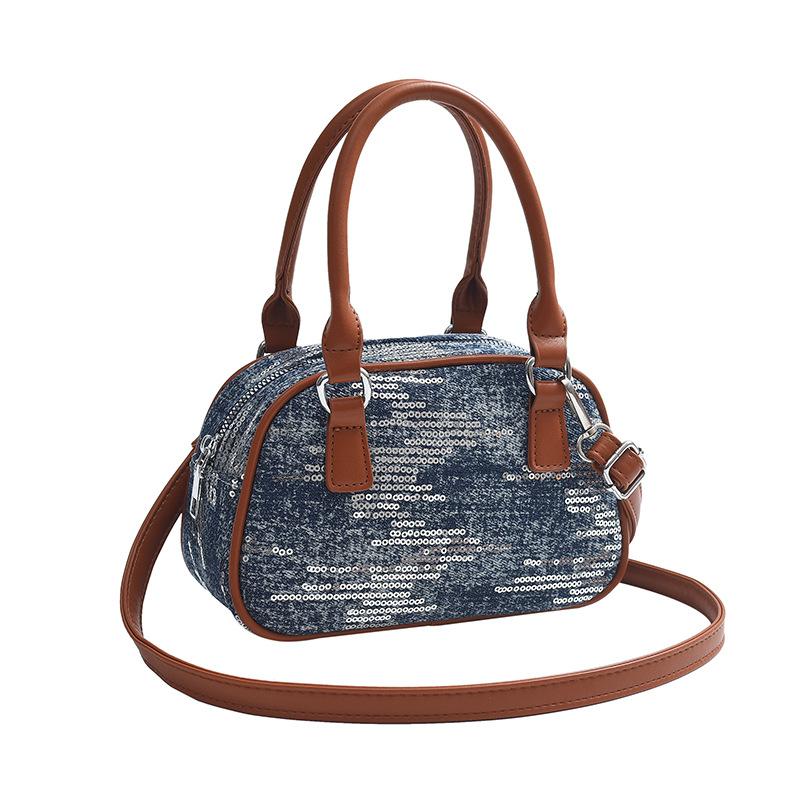 

Модная сумка-мессенджер новая женская сумочка весенне-летняя сумка через плечо с пайетками простая джинсовая сумка коричневый