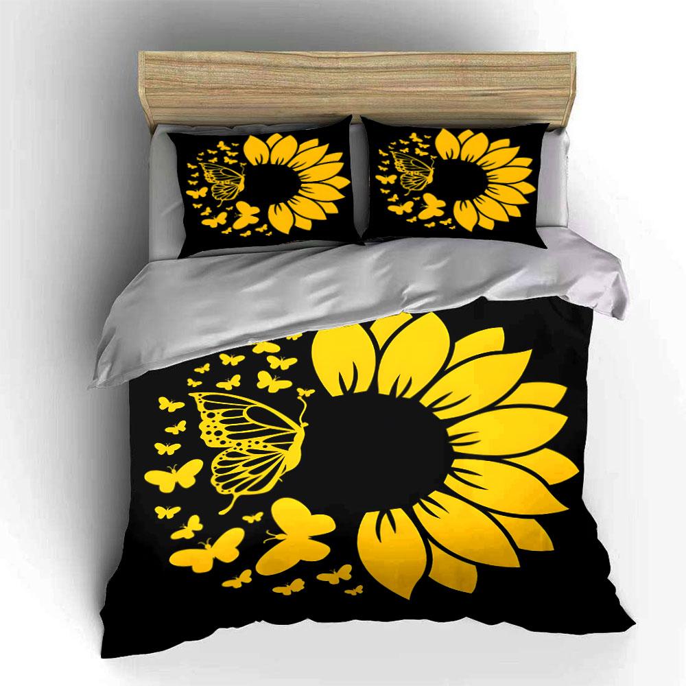 Sunflower And Butterflies Decor Set  Kid'S And Adults' Bedroom Decor, Exquisite Three-Piece Bedding Set Gift