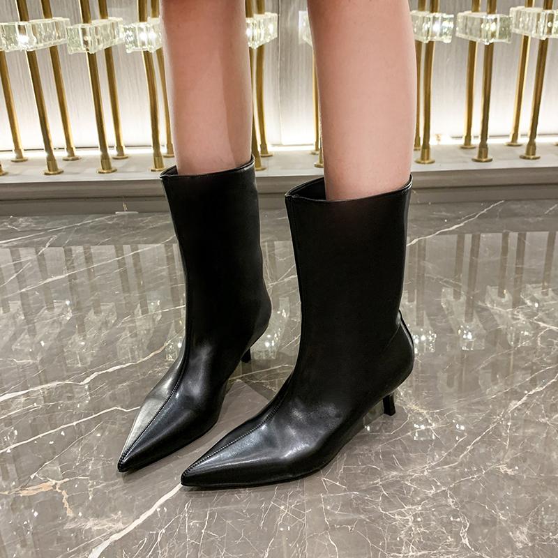 Women Chelsea High Heels Ankle Boots Pointed Toe Shoes 2025 Winter Trend New Motorcycle Leather Shoes Fashion Pumps Botas Mujer