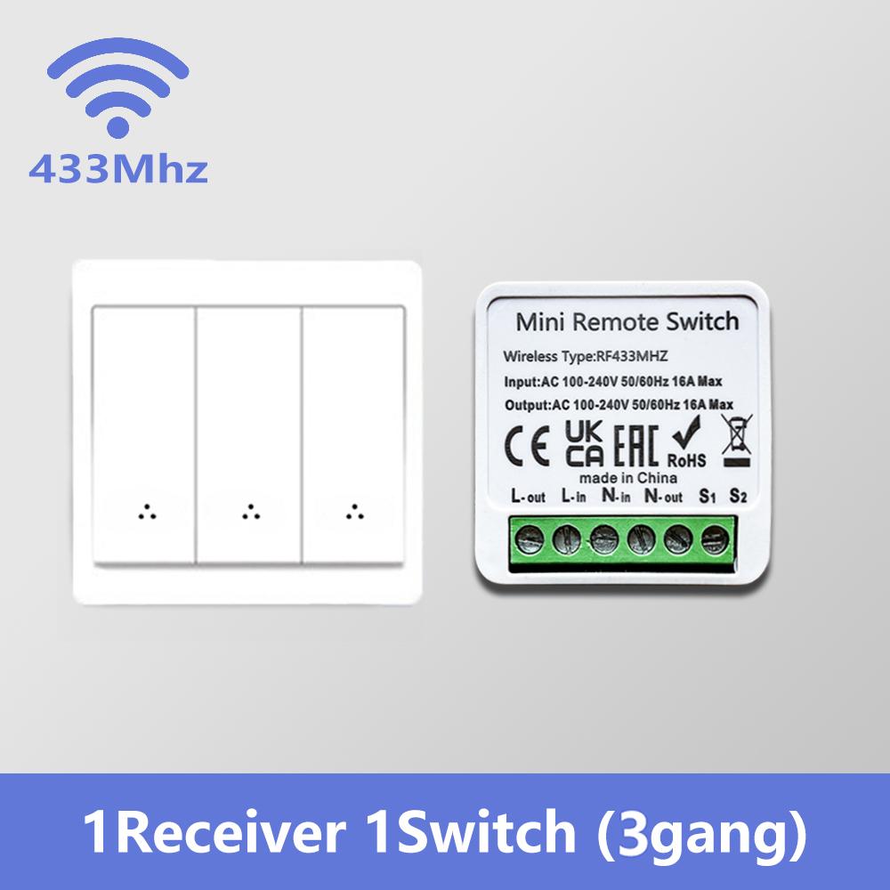 433MHz უსადენო ჭკვიანი კედლის ნათურის ჩამრთველი 1/2/3 განყოფილებიანი დისტანციური მართვის პანელი AC100–240V სტიკერის დიზაინი LED ნათურებისთვის სახლის ავტომატიზაცია