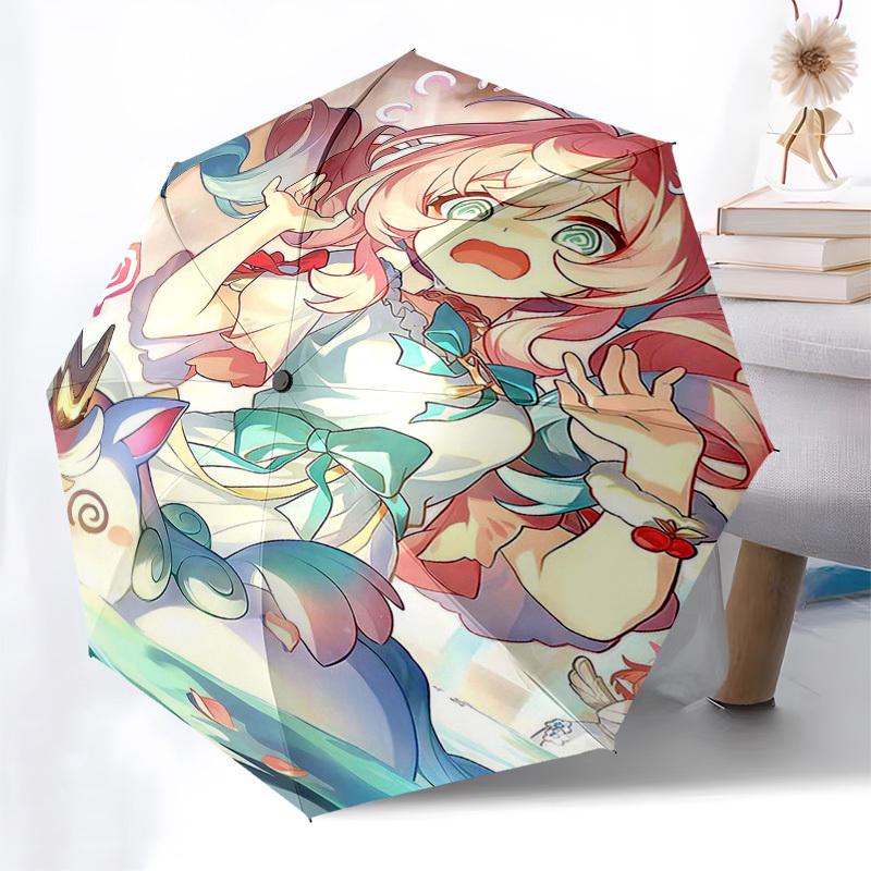 1pc Outdoor Umbrella with Cute Anime Character Print - Automatic Opening/Closing, Portable Tri-Fold Design, 8-Rib Iron Frame - Perfect Gift for F