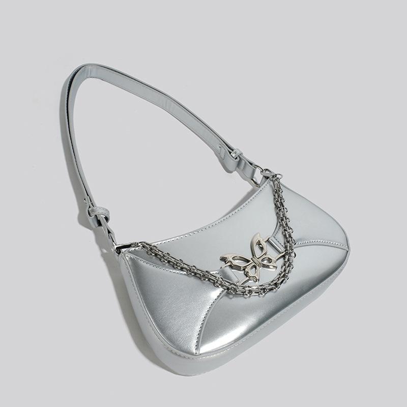 New Fashion Square Bag Female Shoulder Bags Retro Black Silver Bow Advanced Chain BagWomen's Leisure Commuter Axillary Bag