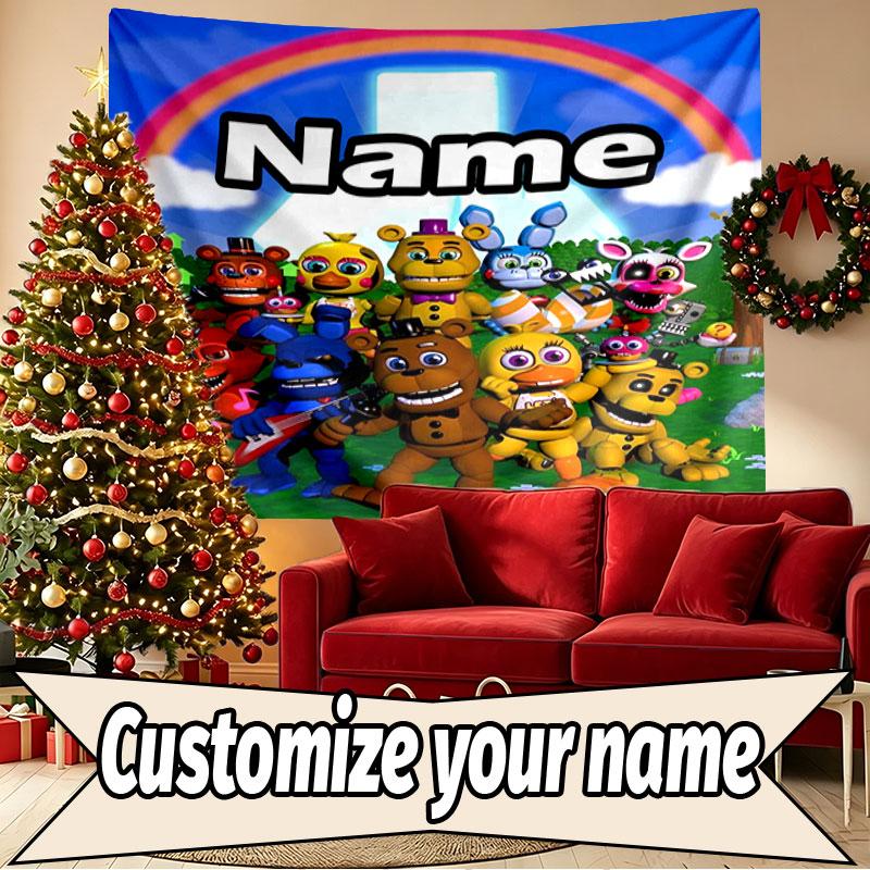 Custom Name Personalized Five Nights at Freddy's Print Tapestry, Wall Art Decor, Bedroom, Dorm, Apartment, LivingRoom, Party Backdrop, Gift for Birthd