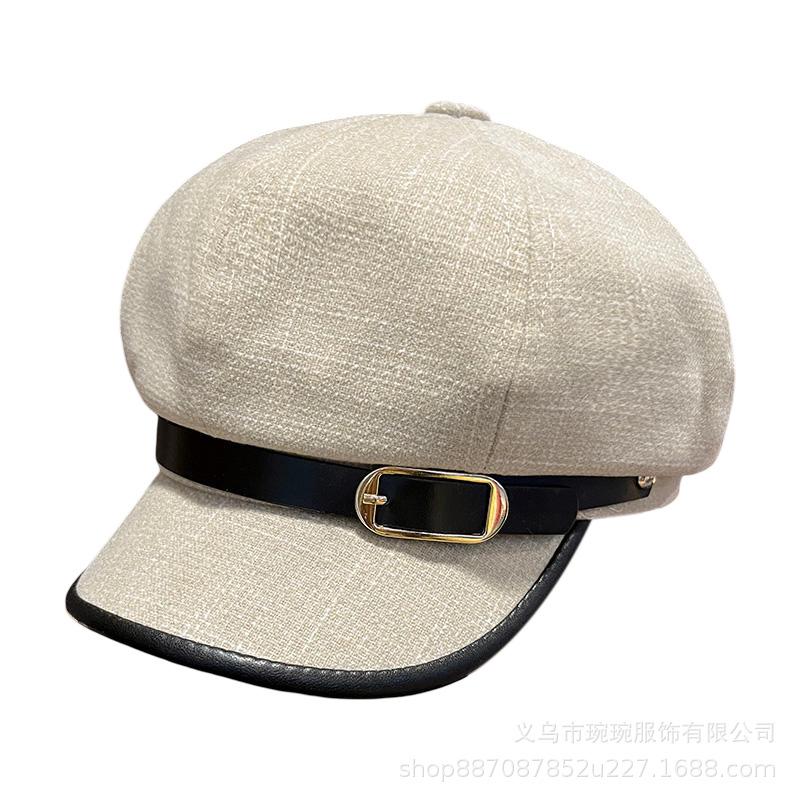 Autumn and winter new simple belt octagonal hat women's fashion versatile cap outdoor woolen warm newsboy hat