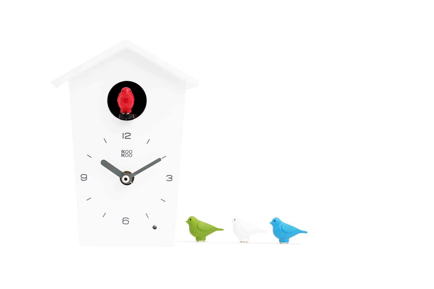 

KOOKOO Birdhouse Mini White Wall Clock - A modern dove-shaped wall clock, perfect as a gift for grandchildren, anniversaries, or as an interior design