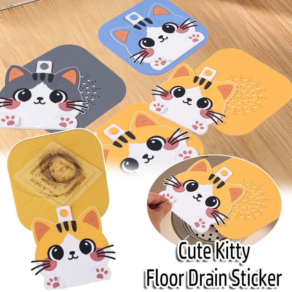 Cute Kitty Floor Drain Cover Silicone Reusable Shower Drain Cover Anti-blocking Kitchen Sink Strainers