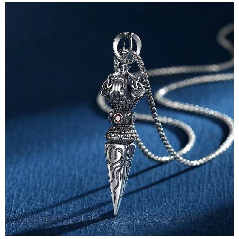 Copper Silver-Plated Vajra Pendant Necklace Vintage Unisex Bohemian Jewelry Men Women Couples