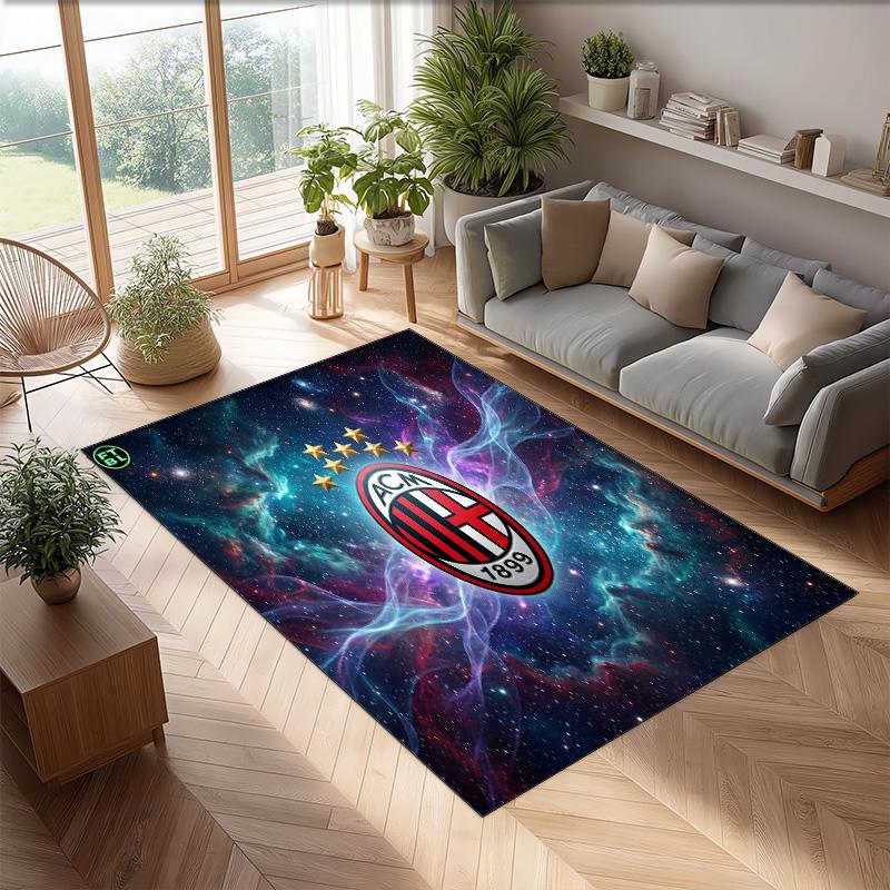 Tappeto in Flanella Stampato AC Milan Antiscivolo Morbido Poliestere Tappeto per Pavimento Tappetino Decorativo da Interno per Camera da Letto Soggiorno Divano Sala Giochi Decorazione Casa