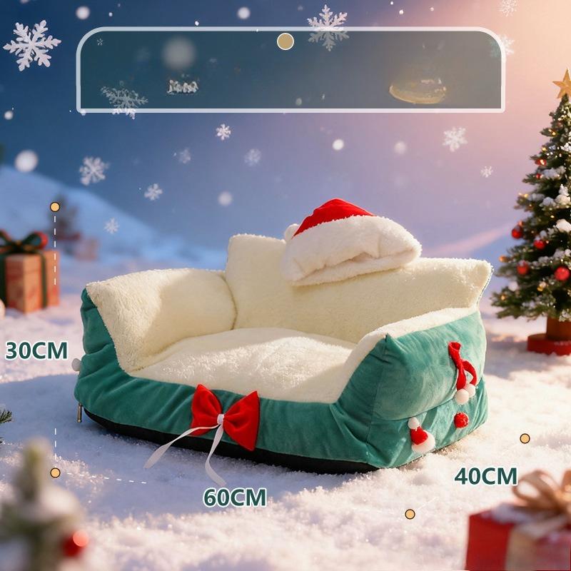 Cat s nest is warm in winter, removable and washable, plus size, four-season pet sofa, Christmas pet supplies, pet pad S зелёный