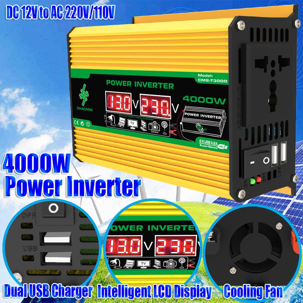Invertor Auto Inteligent 4000W Dual USB 12V La 220V/110V Convertor de Putere Invertor de Putere Digital Afișaj Voltaj LED pentru RV Rulotă
