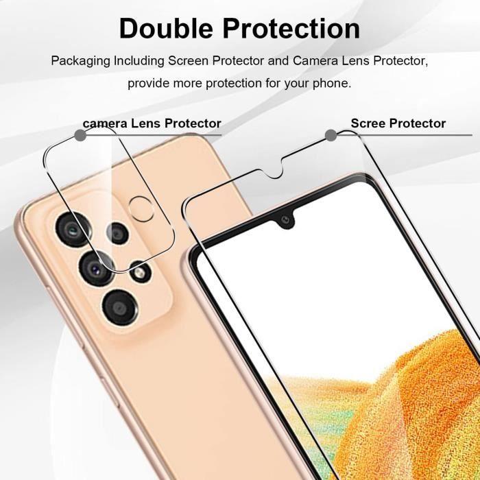 2 Pack Verre Trempé + 2 Pack Caméra Arrière Protecteur Pour Samsung Galaxy A33 5G, Anti Rayures sans Bulles d'air - Dureté 9H Glass