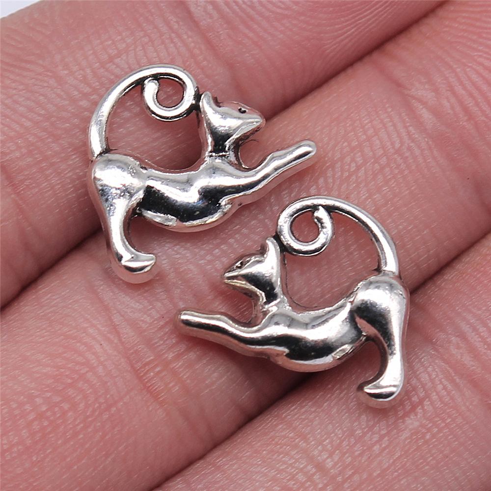 10pcs Charms Cat Antique Silver Color Cute Cat Pendant Charms Kawaii Cat Charms For Jewelry Making