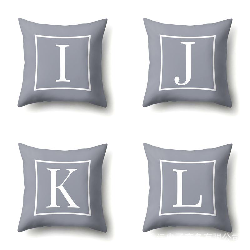 Polyester Pillow Case Gray Base Literary Home Car Decoration 26 English Letter Cushion Car Cushion Cover
