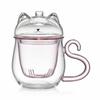 Pokaro Tea Glass Tea Cute Mysterious Cat Dishwasher and Microwave Perfect for Tea and with Handle Perfect for and 486ml Full Capacity Heat-Resistant