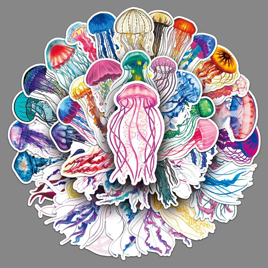 50 Jellyfish Doodle Personalized Watercolor Marine Life Children's Rewards Decorative Mobile Suitcase Stickers