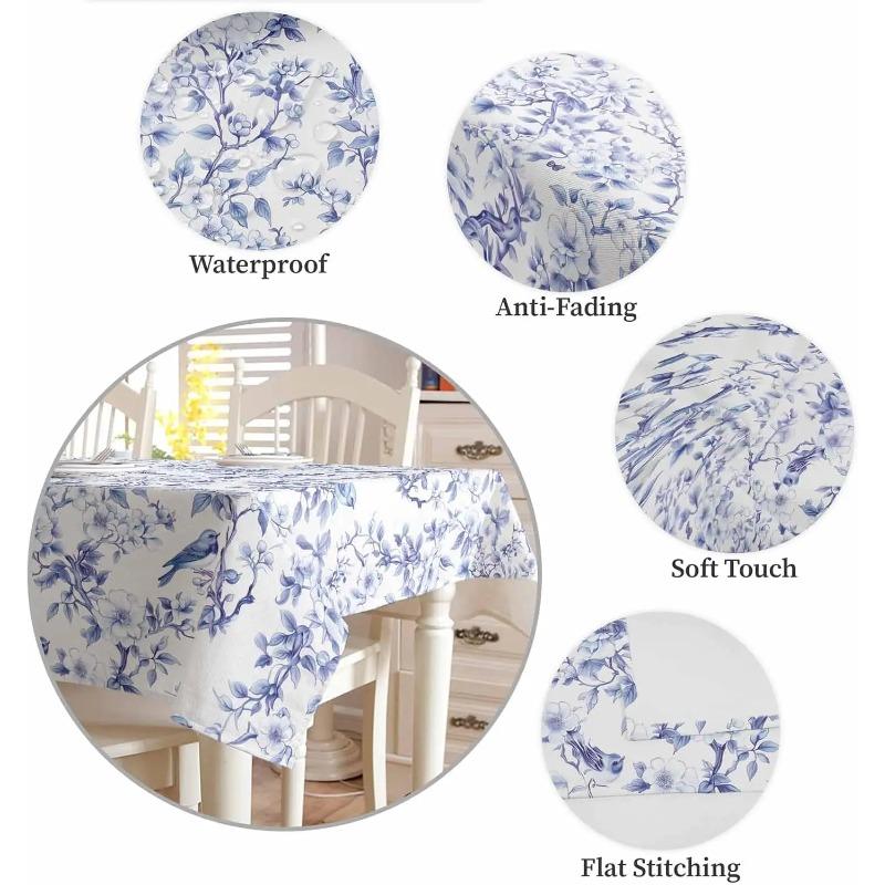 Uccelli Blu Foglie Floreali Ramo Tovaglia Impermeabile Decorazione Tavola Cucina Rustica Tavola da Pranzo Decorazioni per Matrimonio