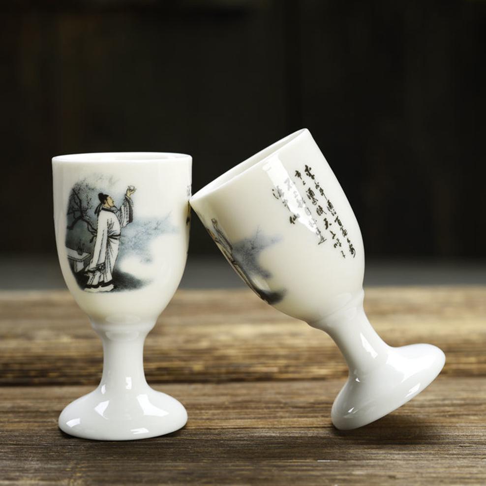 2PCS/Lot Chinese  Mini Goblet 20ML Ceramic Wine Glass Home Retro Liquor Glass Chinese Blue And White Porcelain Wine Cup