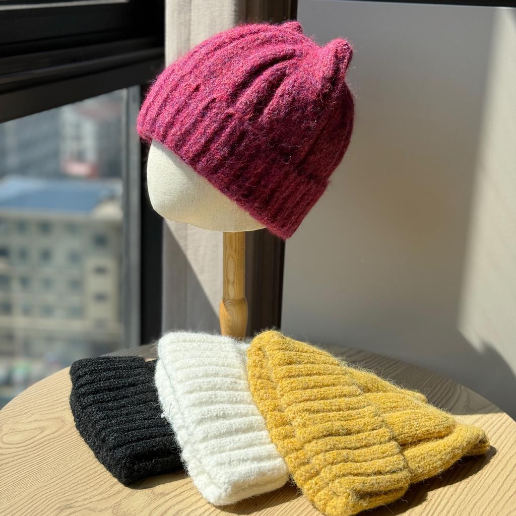 New Cat Ears Cute Woolen Hat for Women In Autumn and Winter Thickened Baotou Ear Protection Hat Large Head Circumference Versatile Knitted Hat