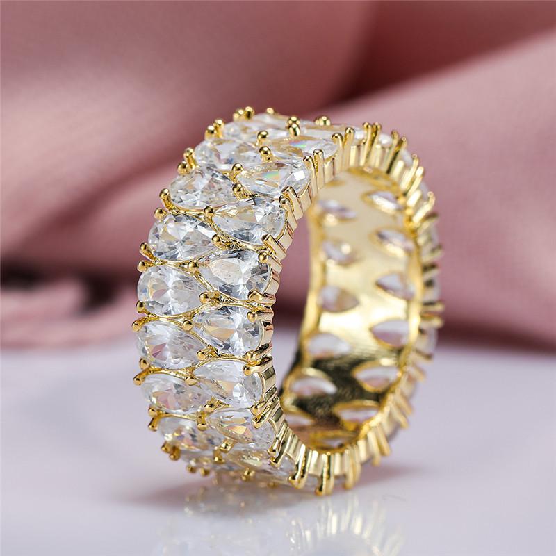 Fashionable Double-Row Zircon Waterdrop Ring for Women
