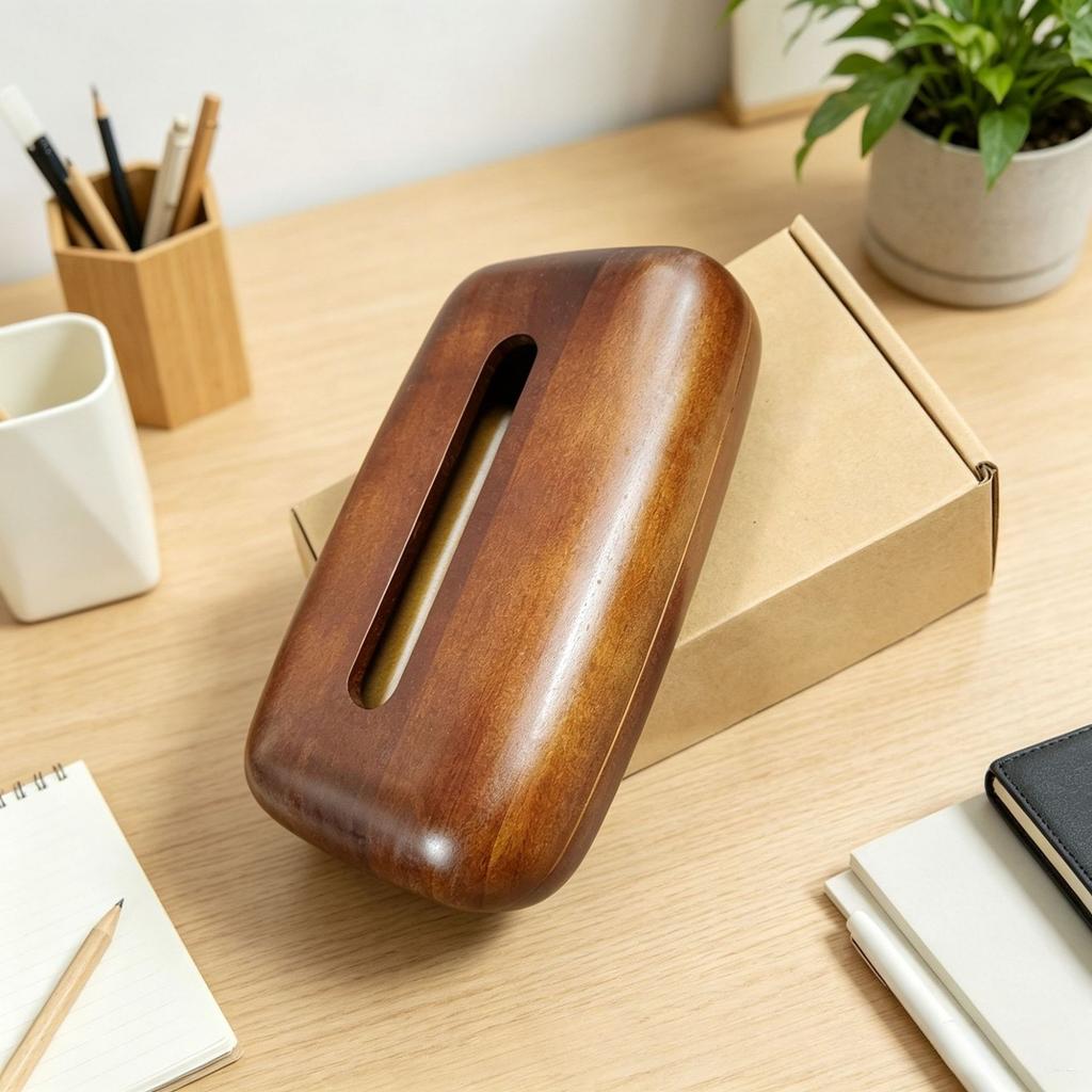 Minimalist Walnut Tissue Box Cover, Modern Rectangular Design with Detachable Lid, Home Decor for Desktop and Bathroom
