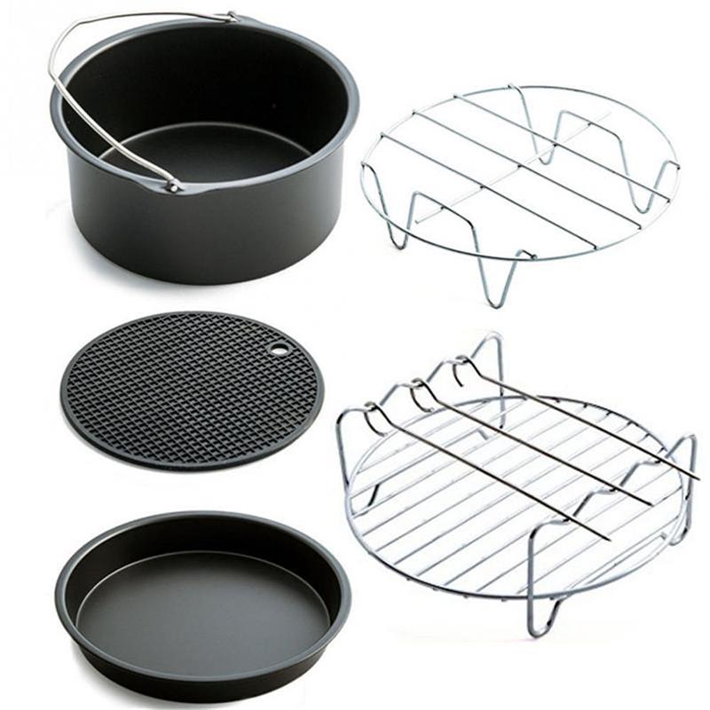 5pcs/Set Air Fryer Accessories for Baking Cooking (Cake Barrel, Pizza Pan, Metal Holder, Silicone Mat)