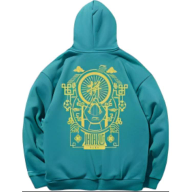 Li-Ning Fashion Pattern Printed Embroidered Logo Sports Casual Warm Pullover Long Sleeve Hoodie Unisex Hoodies Blue Green AWDR299-2
