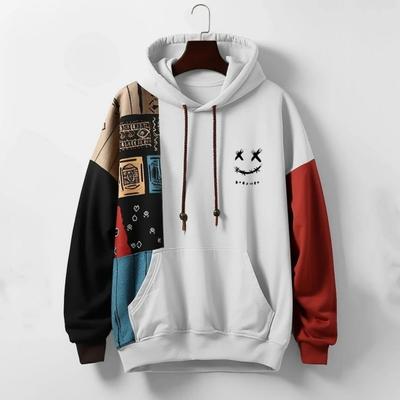 Sonbahar Kış Erkek Hoodie Gevşek Uzun Kollu Renk Eşleşen Büyük Yama Cep Karikatür Desen Retro Kapşonlu Kalın Sıcak Kazak Streetwe...