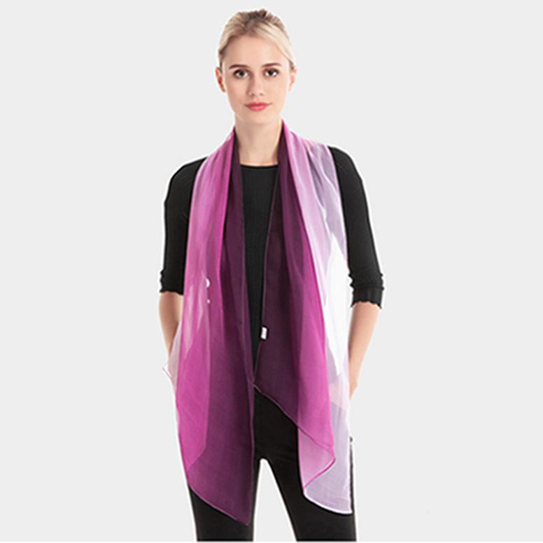 Women Elegant Gradient Color Silk Scarf Ladies Scarf Shape Square Dance Silk Scarf