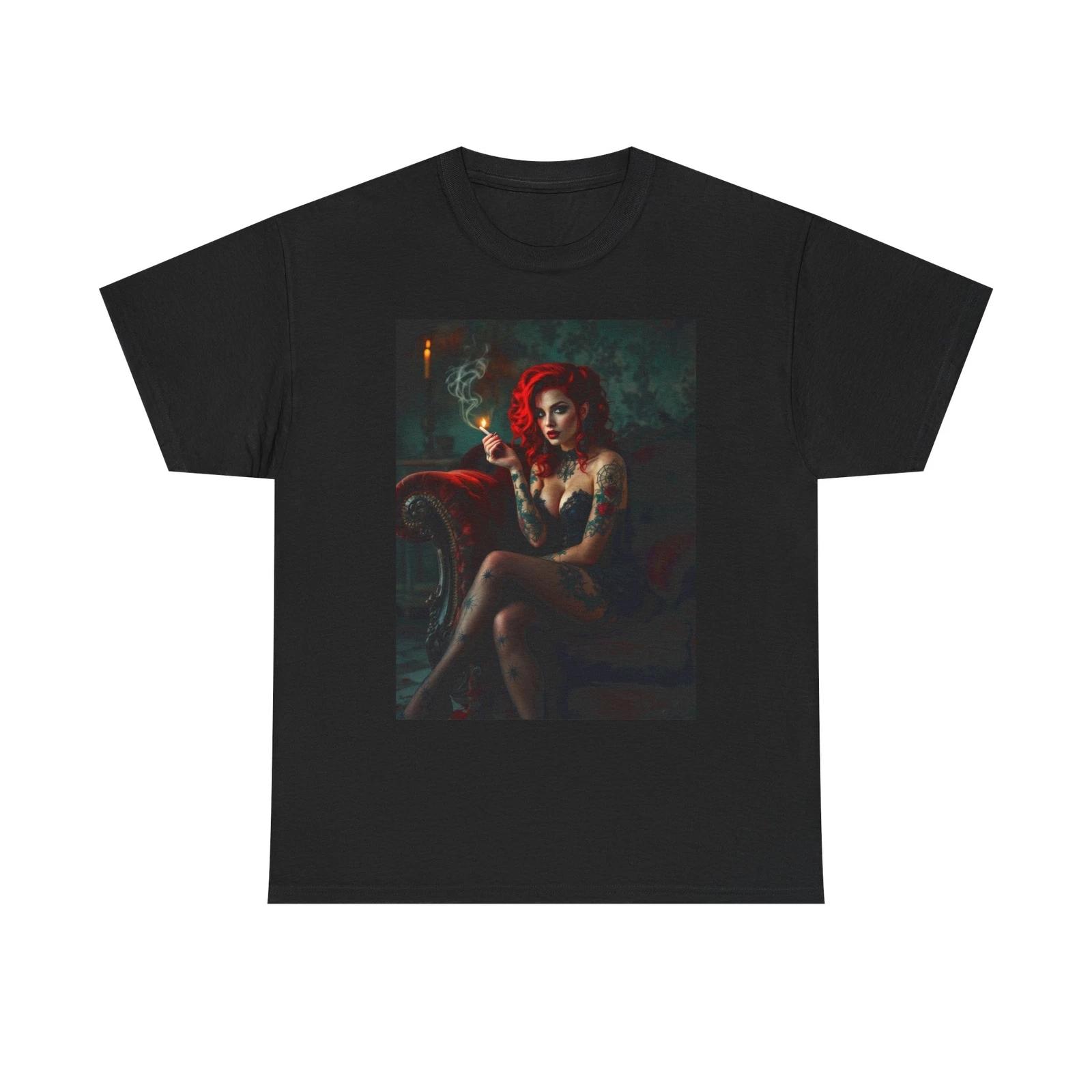 Sexy Redhead Goth Girl T-Shirt Tattooed Pinup Vamp Tee Rockabilly & Alt Fashion 3XL