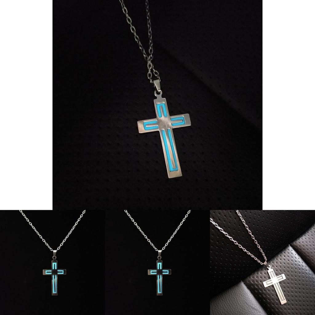 Cross Pendant Necklace With Glowinthe Dark Stainless Steel Chain For Fashion Fans