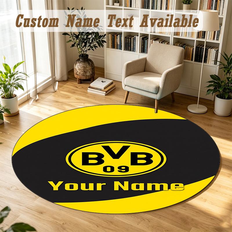 Round Rug Custom NameBorussia Dortmund Pattern Non Slip Carpet Home Floor Decor