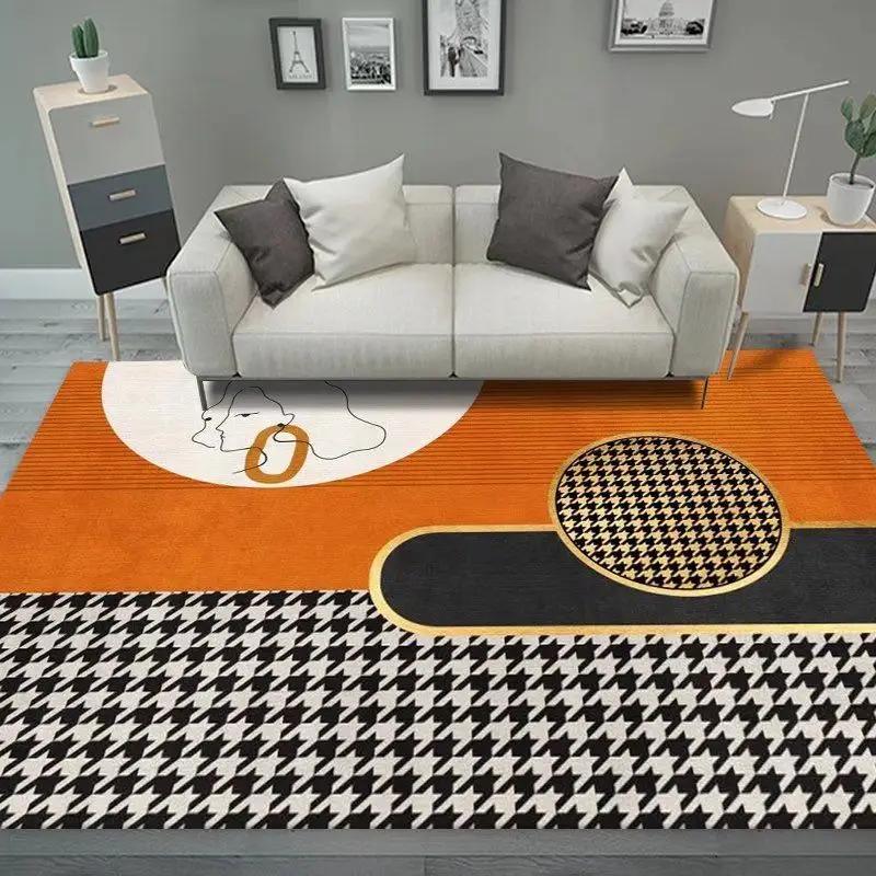 Simple Ins Light Luxury Orange Carpet Living Room Coffee Table Mat Nordic Modern Room Bedroom Bedside Rug Household Floor Mat