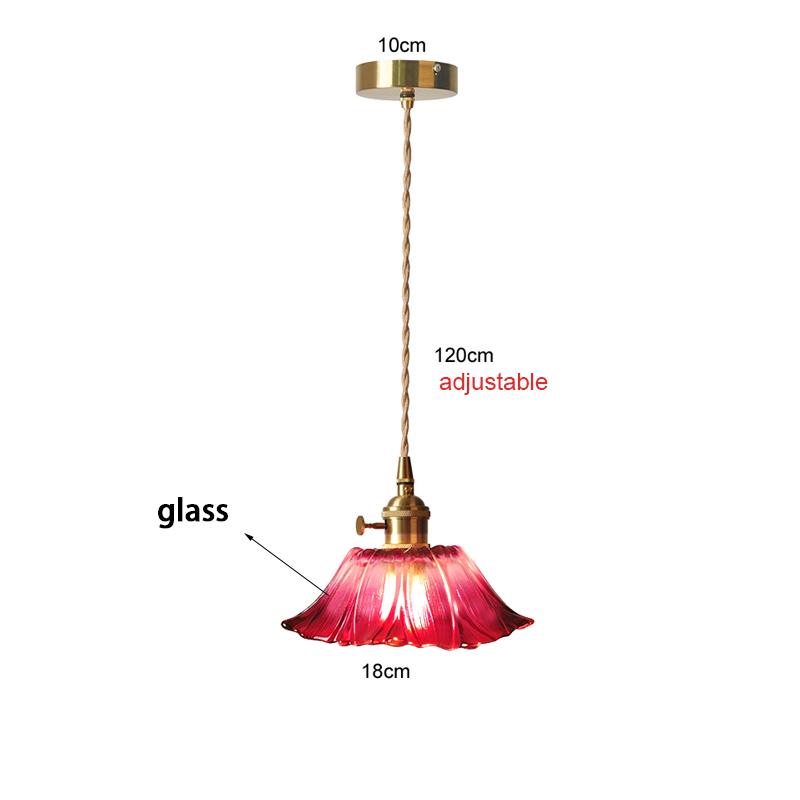 Retro Lotus-shaped Glass Pendant Lamp for Home Cecoration Lighting Dining Room Bedroom Bedside Long-line Ceiling Lamp Store Lamp