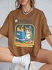 Cat Playing Computer Games Printed TShirts Womens Summer Cotton Short Sleeve T Shirt Loose ONeck Soft Tops Basic Woman Clothes