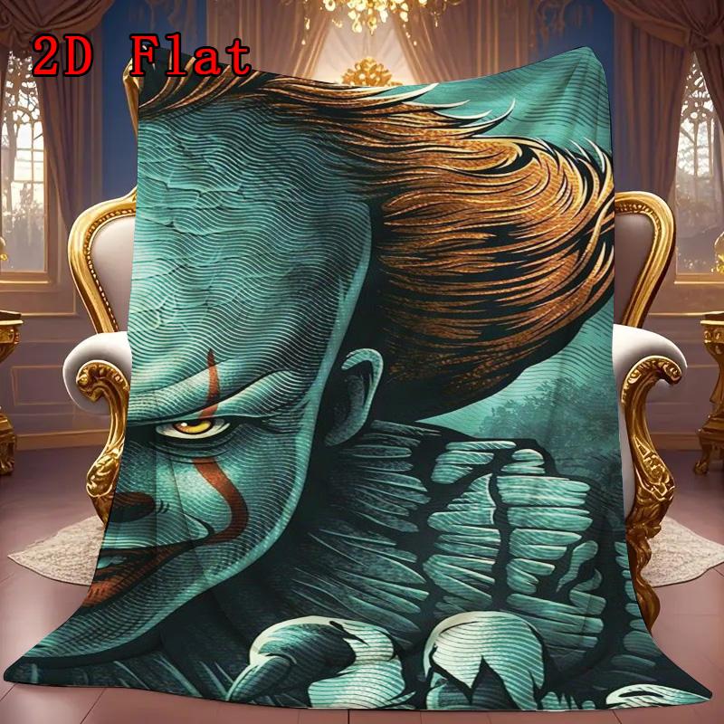 Creepy Clown 2D Flat Pattern Flannel Blanket High Quality All Seasons Warmth and Comfort Perfect for Christmas Gifts.NMT0928425