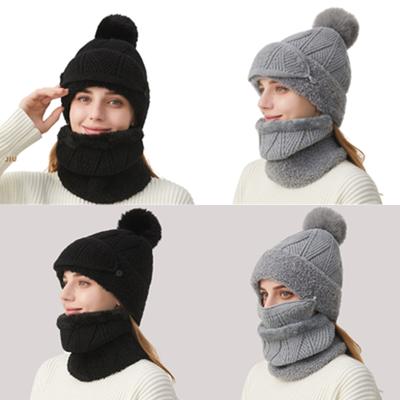 Thick Fleece Liner Knitted Hat With Neck Warmer and Facemask For Outdoor Activity Warm Winter Skull Hat for Sport Unisex