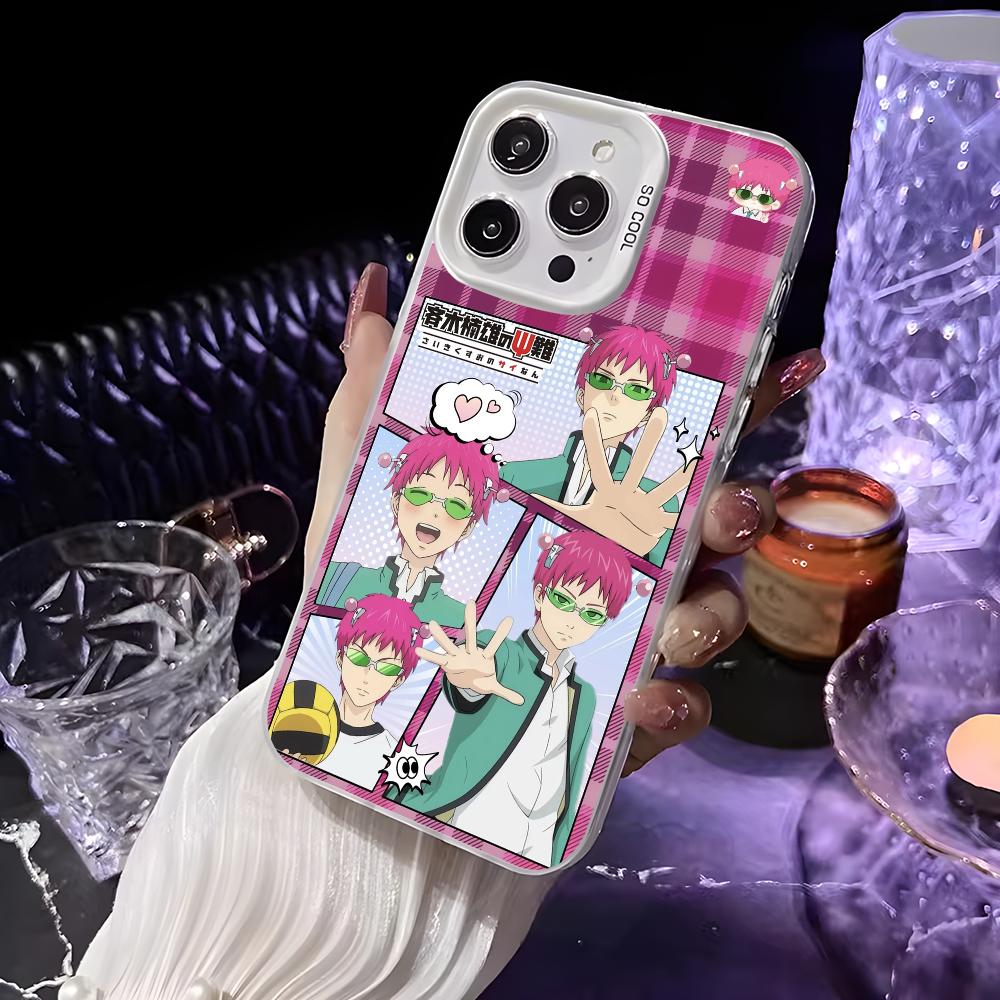 Anime S-Saiki Kusuo Phone Case For iPhone 16 15 14 13 12 11 Pro Max White Matte Laser Metallic Aurora Funda
