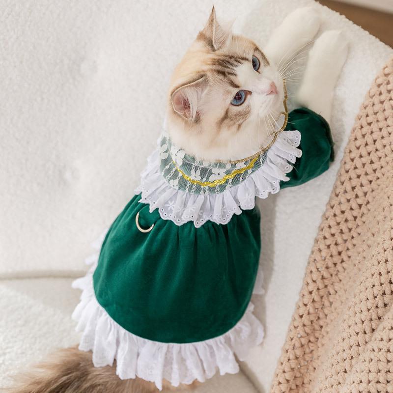 Cat Clothes Princess Style Autumn and Winter Ragdoll Cat Anti-hair Loss Velvet Lace Cotton-padded Clothes Skirt Pet Dog Clothing