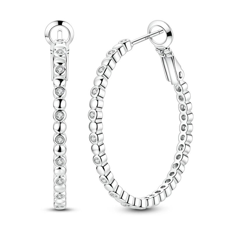 Original 925 Sterling Silver Circle Shaped Style Earring Women Hoop Earrings High Quality Shine Zircon for Women Jewelry Gift