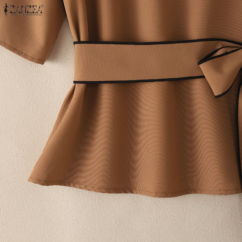 ZANZEA Women Hollow Half Sleeve Blouse and Wide Leg Pants Casual Two Piece Suit Sets