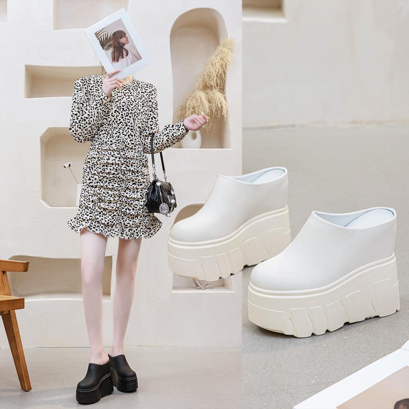 14Cm thick-soled heightening women's shoes bag head slippers women's 2025 spring new heelless lazy shoes wear super high heels