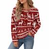 Damen Strickoberteil mit Knopfleiste und Weihnachtsdruck, Langarm, für festliche Freizeitkleidung