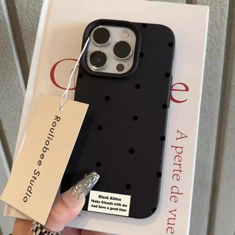 

Для iPhone 16 Pro Max 15 14 13 12 11 Чехол Черный Волна Точка Узор Личи Силиконовый Чехол для Телефона Для iPhone XS Max XR 16 Plus Чехол For iPhone 16Pro Max чёрный