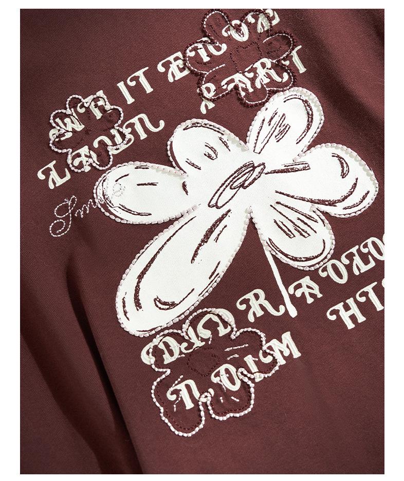 Rongtai Women's 2025 Autumn Retro Casual Printed Cotton Long Sleeve T-shirt
