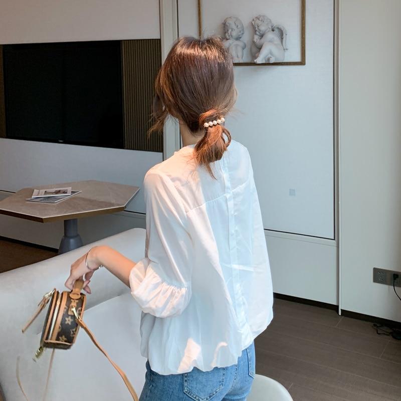 Sweet Chic Floral Chiffon Lace Shirt Casual Lantern Sleeve White Blouses Women Korean Loose Ladies Tops Blusas Mujer 15204