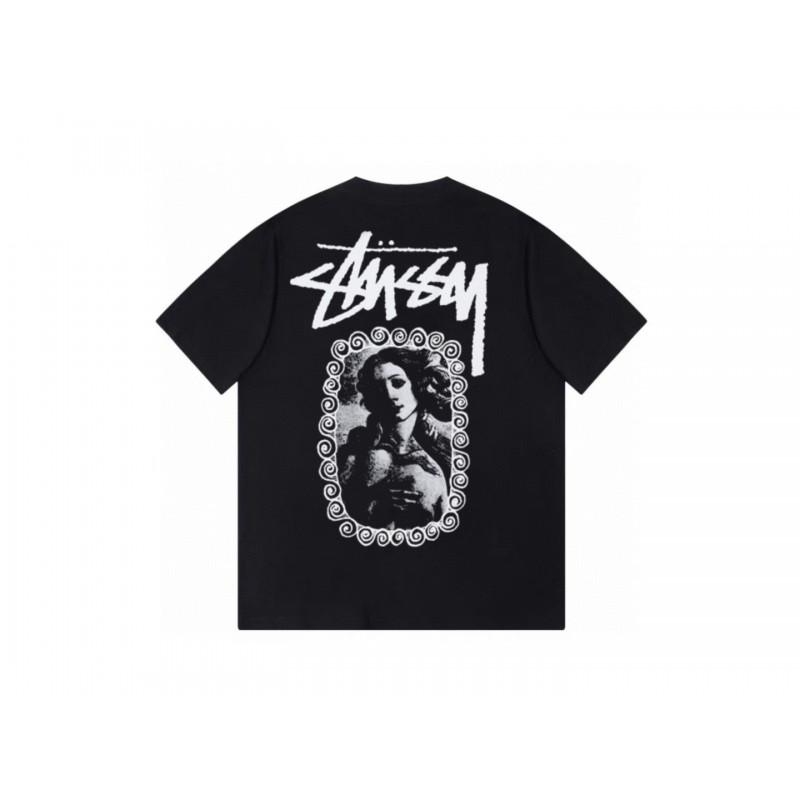 Stussy Short Sleeve T-Shirt Teens Loose Fit 270g Cotton Round Neck Casual Wear
