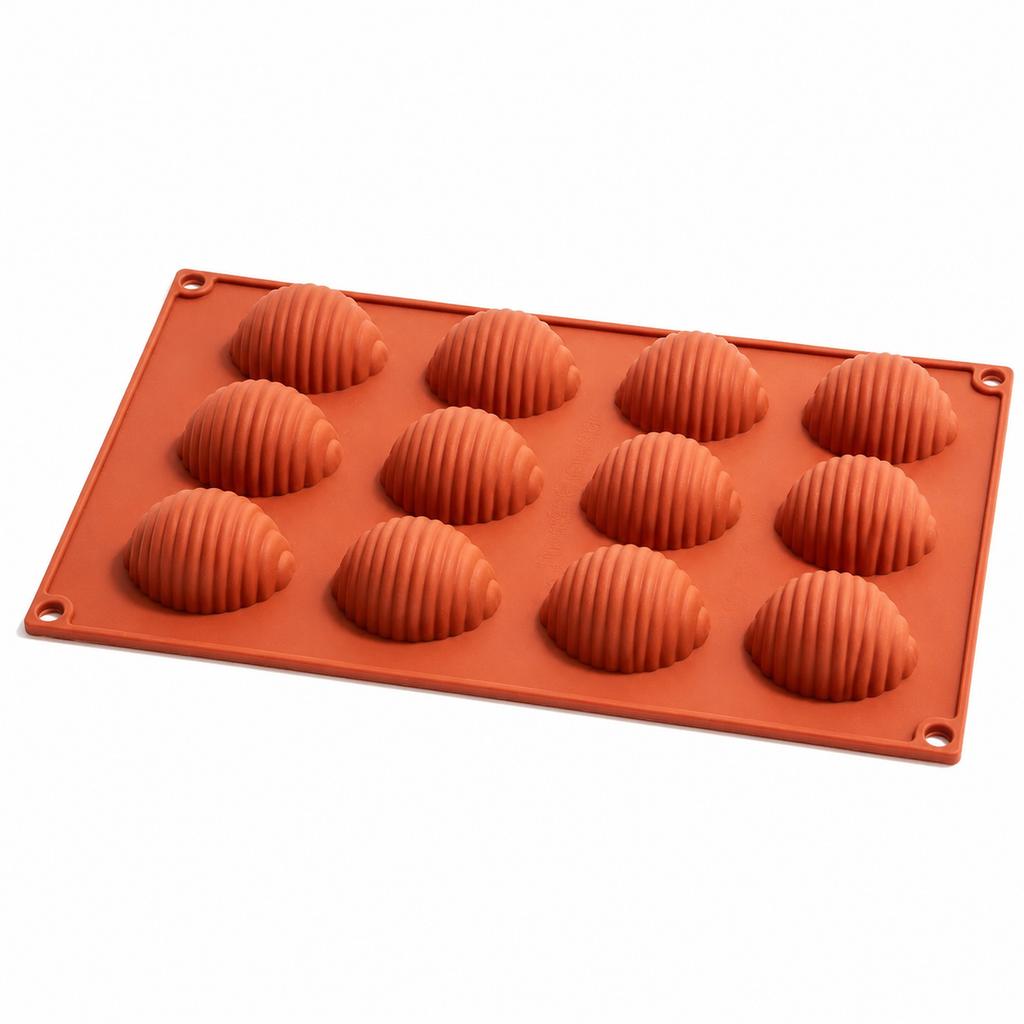 Silicone Mold 12-Cavity Wavy Shell Orange Cake Mousse Pudding Baking Form for DIY Desserts, Oven and Freezer Baking