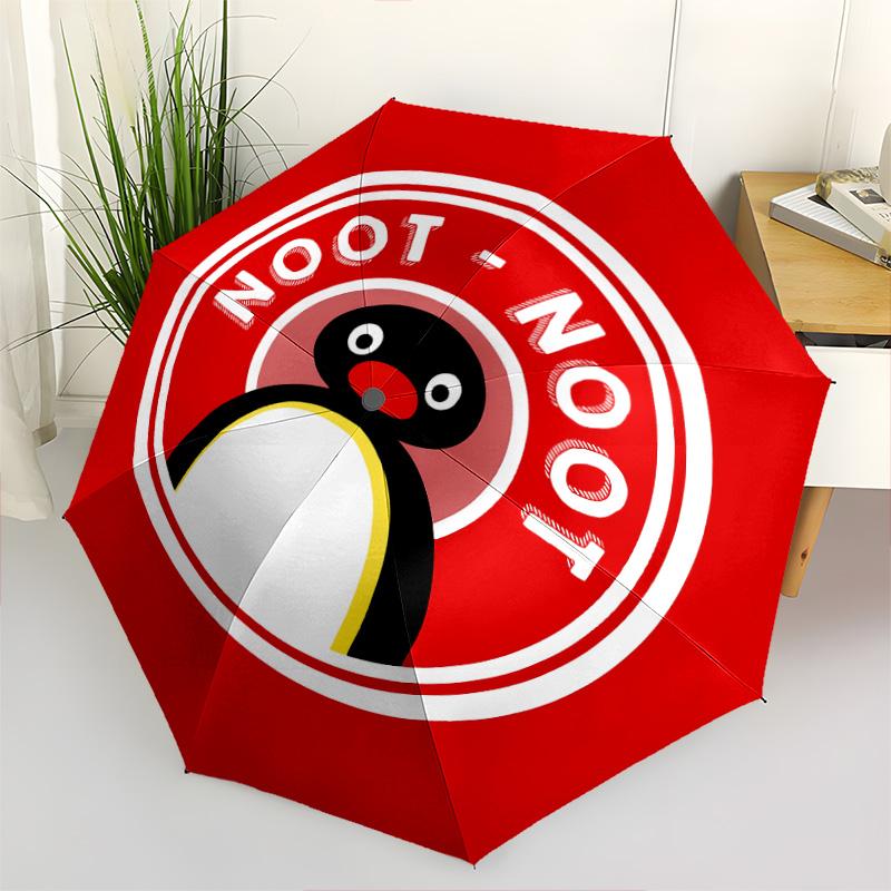 1 PC Automatic Folding Umbrella - Pingu Pattern Portable Foldable Design With 8 Ribs Christmas Birthday Gifts