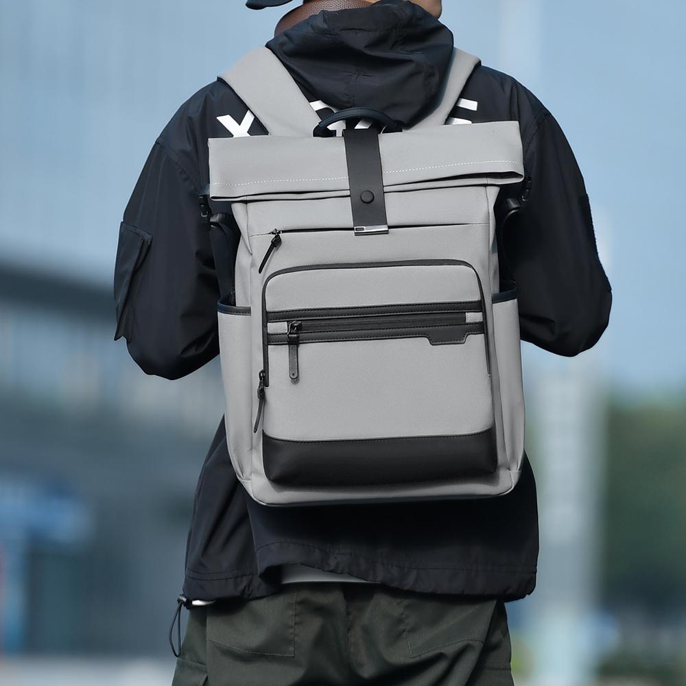 Modern Oxford Fabric Backpack for Men & Women – Minimalist Roll-Top Design with Water-Resistant Material and Multiple Pockets