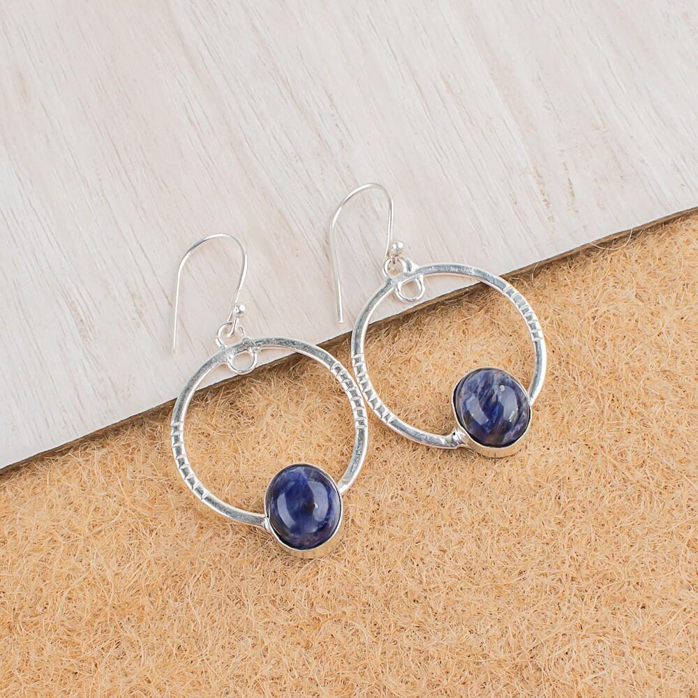 

Sodalite Gemstone 925 Sterling Silver Handmade Jewelry Women Hook Earrings 1.37 EE-67-29